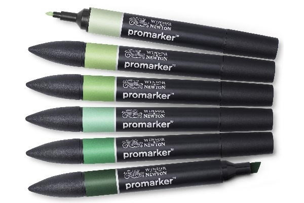 Winsor Promarker 6st, Green tones ryhmässä URHEILU, VAPAA-AIKA JA HARRASTUS / Harrastus / Maalaa ja piirrä / Kynät, liidut ja tussit @ TP E-commerce Nordic AB (A01318)