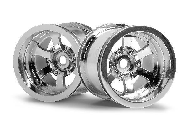 Scorch 6-Spoke Wheel Shiny Chrome (55X50Mm/2Pcs) ryhmässä LELUT, TUOTTEET LAPSILLE JA VAUVOILLE / Radio-ohjattava / Varaosat ja lisävarusteet / HPI / Vanteet / Offroad @ TP E-commerce Nordic AB (A03040)