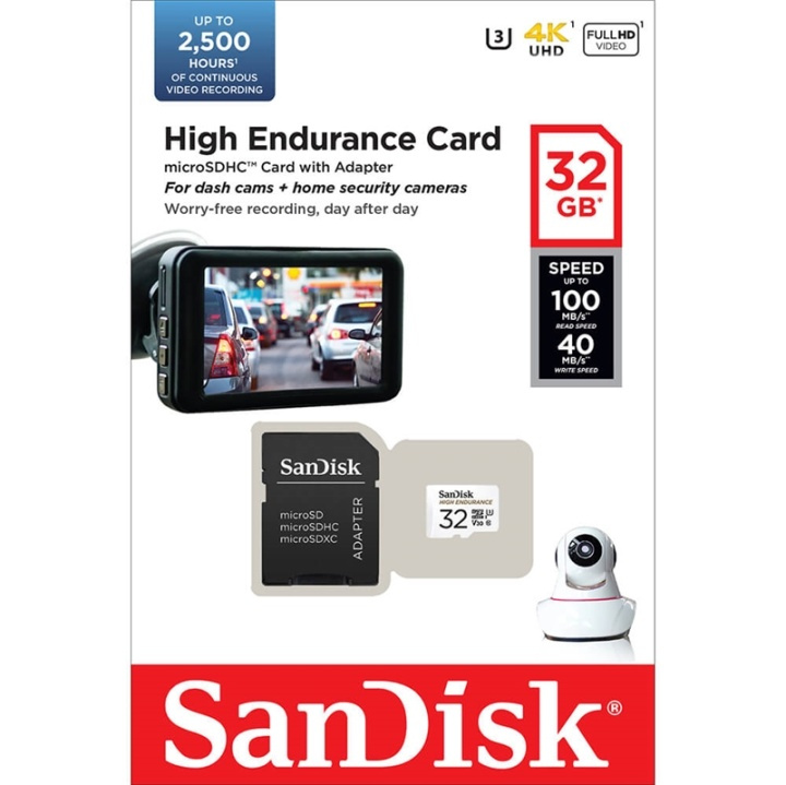 SANDISK MicroSDHC 32GB High Endurance med adapter ryhmässä KODINELEKTRONIIKKA / Tallennusvälineet / Muistikortit / MicroSD/HC/XC @ TP E-commerce Nordic AB (A05011)