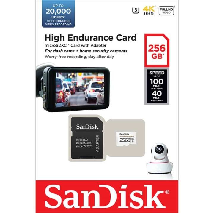 SANDISK Muistikortti MicroSDXC 256GB High Endurance adapterilla ryhmässä KODINELEKTRONIIKKA / Tallennusvälineet / Muistikortit / MicroSD/HC/XC @ TP E-commerce Nordic AB (A05013)