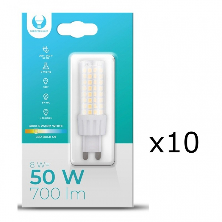 LED-Lampa, G9, 8W, 230V, 3000K, 10-pack, Varmvitt ryhmässä KODINELEKTRONIIKKA / Valaistus / LED-lamput @ TP E-commerce Nordic AB (A08708-PKT10)