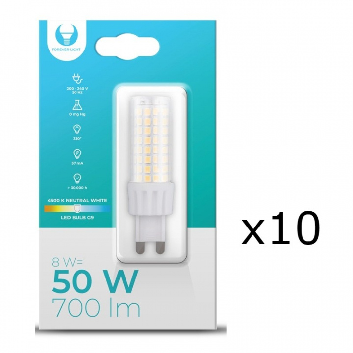 LED-lamppu, G9, 8W, 230V, 4500K, 10-pack, valkoinen neutraali ryhmässä KODINELEKTRONIIKKA / Valaistus / LED-lamput @ TP E-commerce Nordic AB (A08709-PKT10)