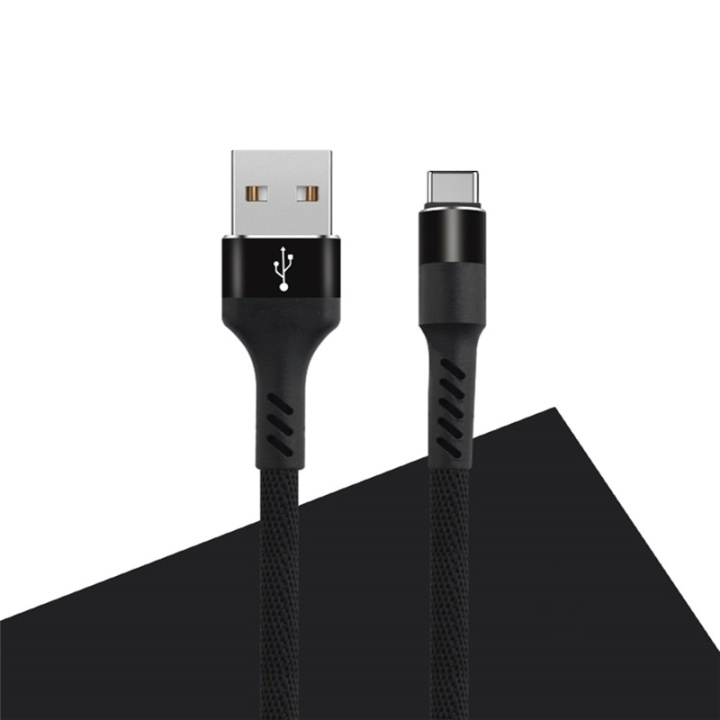 MXUC-01 USB-C Kabel (2A) Fast Charge, Svart ryhmässä ÄLYPUHELIMET JA TABLETIT / Laturit & Kaapelit / Kaapelit / Tyyppi C -kaapelit @ TP E-commerce Nordic AB (A08728)