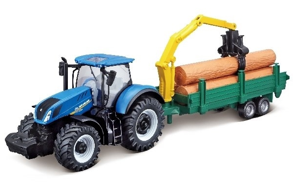 Tractor w/tree frowarder N.H. T7.615 10cm blue ryhmässä LELUT, TUOTTEET LAPSILLE JA VAUVOILLE / Leikkikalut, Askartelu &Pelit / Leikkiautot @ TP E-commerce Nordic AB (A09243)
