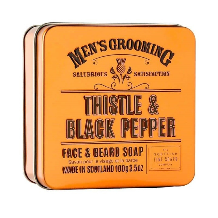 Scottish Fine Soaps Thistle & Black Pepper Face & Beard Soap in a Tin 100g ryhmässä KAUNEUS JA TERVEYS / Lahjapakkaukset / Miesten lahjapakkaukset @ TP E-commerce Nordic AB (A13070)