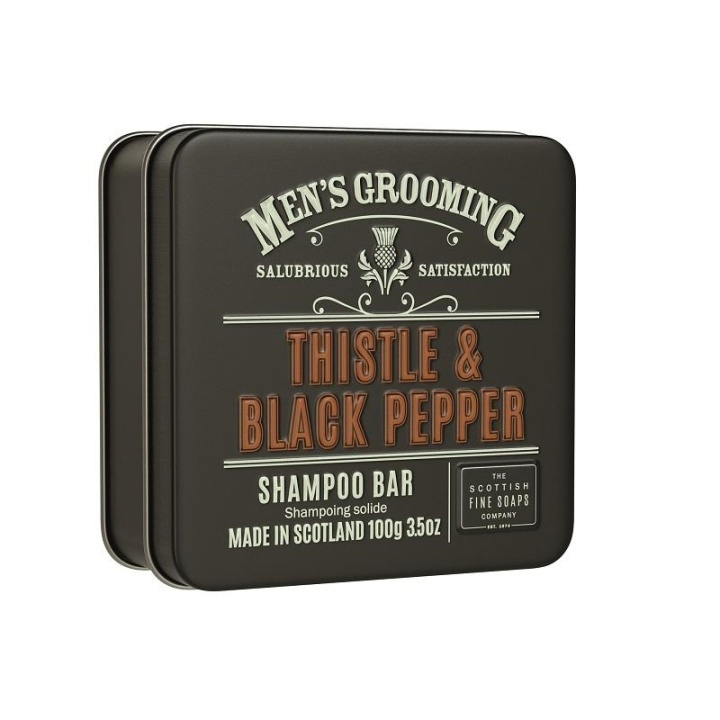 Scottish Fine Soaps Thistle & Black Pepper Shampoo Bar in a Tin 100g ryhmässä KAUNEUS JA TERVEYS / Lahjapakkaukset / Miesten lahjapakkaukset @ TP E-commerce Nordic AB (A13074)