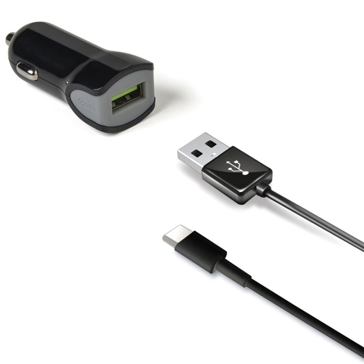 Celly Billaddare + USB-C-kabel 2,4A ryhmässä ÄLYPUHELIMET JA TABLETIT / Laturit & Kaapelit / Autolaturi / Autolaturi USB @ TP E-commerce Nordic AB (A13741)