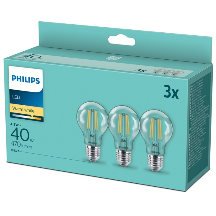 Philips 3-pack LED E27 Normal Klar 40W ryhmässä KODINELEKTRONIIKKA / Valaistus / LED-lamput @ TP E-commerce Nordic AB (A13808)