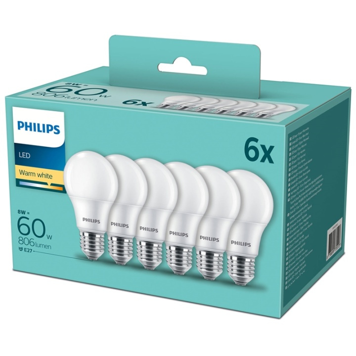 Philips 6-pack LED E27 Normal Frost 60 ryhmässä KODINELEKTRONIIKKA / Valaistus / LED-lamput @ TP E-commerce Nordic AB (A13813)