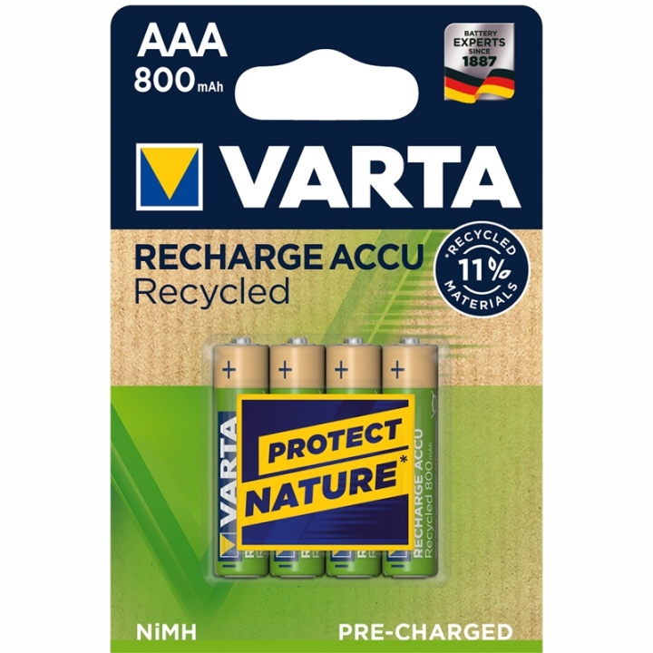 Varta Recycle ladattava akku AAA 800 mAh 4-pack 4-pack ryhmässä KODINELEKTRONIIKKA / Paristot & Laturit / Ladattavat paristot / AAA @ TP E-commerce Nordic AB (A13911)