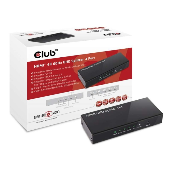 CLUB3D HDMI 2.0 UHD Splitter 4 Ports ryhmässä KODINELEKTRONIIKKA / Kaapelit & Sovittimet / HDMI / Sovittimet @ TP E-commerce Nordic AB (A13944)