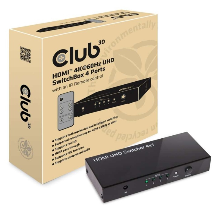 CLUB3D HDMI 2.0 UHD SwitchBox 4 Ports ryhmässä KODINELEKTRONIIKKA / Kaapelit & Sovittimet / HDMI / Sovittimet @ TP E-commerce Nordic AB (A13945)