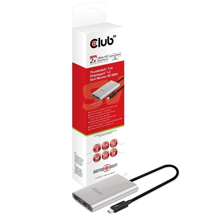 CLUB3D ThunderboltT 3 to DisplayportT 1.2 Dual Monitor 4K 60Hz ryhmässä TIETOKOONET & TARVIKKEET / Kaapelit & Sovittimet / DisplayPort / Sovittimet @ TP E-commerce Nordic AB (A13947)