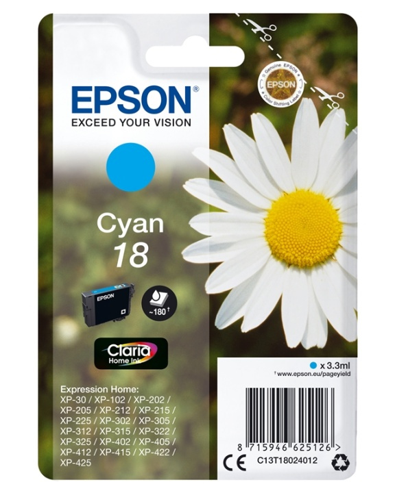 Epson Daisy Enpack cyan 18 Claria Home-bläck ryhmässä TIETOKOONET & TARVIKKEET / Tulostimet & Tarvikkeet / Musteet ja väriaineet / Mustepatruunat / Epson @ TP E-commerce Nordic AB (A14062)