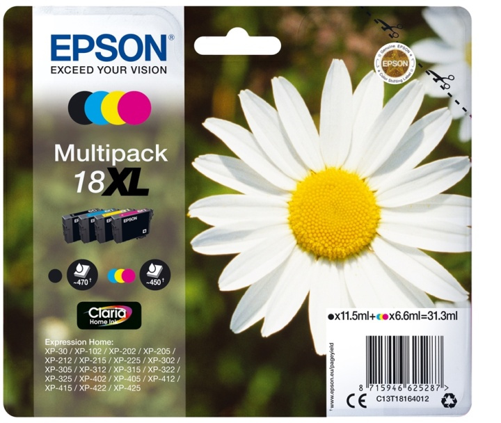 Epson Daisy Flerpack 4 färger 18XL Claria Home-bläck ryhmässä TIETOKOONET & TARVIKKEET / Tulostimet & Tarvikkeet / Musteet ja väriaineet / Mustepatruunat / Epson @ TP E-commerce Nordic AB (A14069)