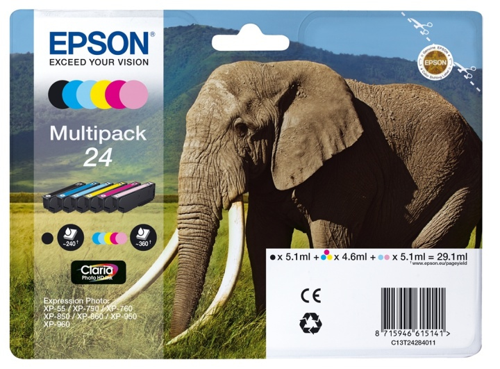 Epson Elephant Multipack 6-colours 24 Claria Photo HD Ink ryhmässä TIETOKOONET & TARVIKKEET / Tulostimet & Tarvikkeet / Musteet ja väriaineet / Mustepatruunat / Epson @ TP E-commerce Nordic AB (A14070)