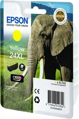 Epson Elephant Singlepack Yellow 24XL Claria Photo HD Ink ryhmässä TIETOKOONET & TARVIKKEET / Tulostimet & Tarvikkeet / Musteet ja väriaineet / Mustepatruunat / Epson @ TP E-commerce Nordic AB (A14072)