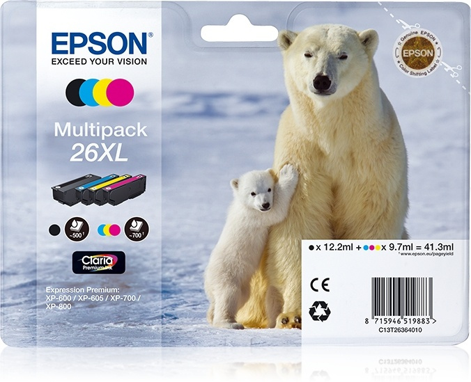 Epson Polar bear Flerpack 4 färger 26XL Claria Premium-bläck ryhmässä TIETOKOONET & TARVIKKEET / Tulostimet & Tarvikkeet / Musteet ja väriaineet / Mustepatruunat / Epson @ TP E-commerce Nordic AB (A14079)