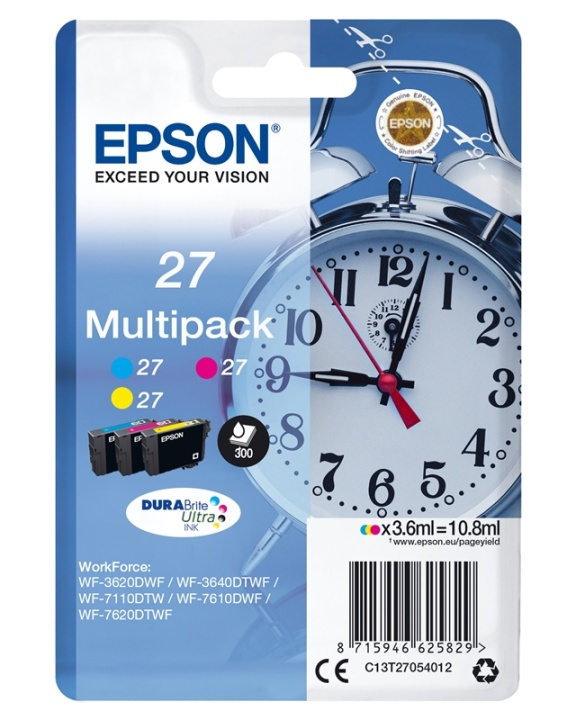 Epson Alarm clock Multipack 3-colour 27 DURABrite Ultra Ink ryhmässä TIETOKOONET & TARVIKKEET / Tulostimet & Tarvikkeet / Musteet ja väriaineet / Mustepatruunat / Epson @ TP E-commerce Nordic AB (A14080)