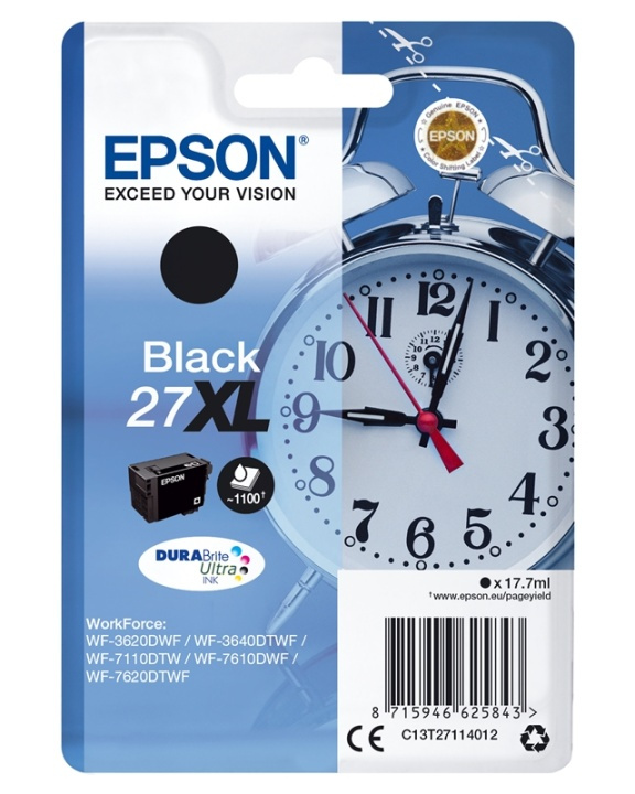 Epson Alarm clock Singlepack Black 27XL DURABrite Ultra Ink ryhmässä TIETOKOONET & TARVIKKEET / Tulostimet & Tarvikkeet / Musteet ja väriaineet / Mustepatruunat / Epson @ TP E-commerce Nordic AB (A14082)