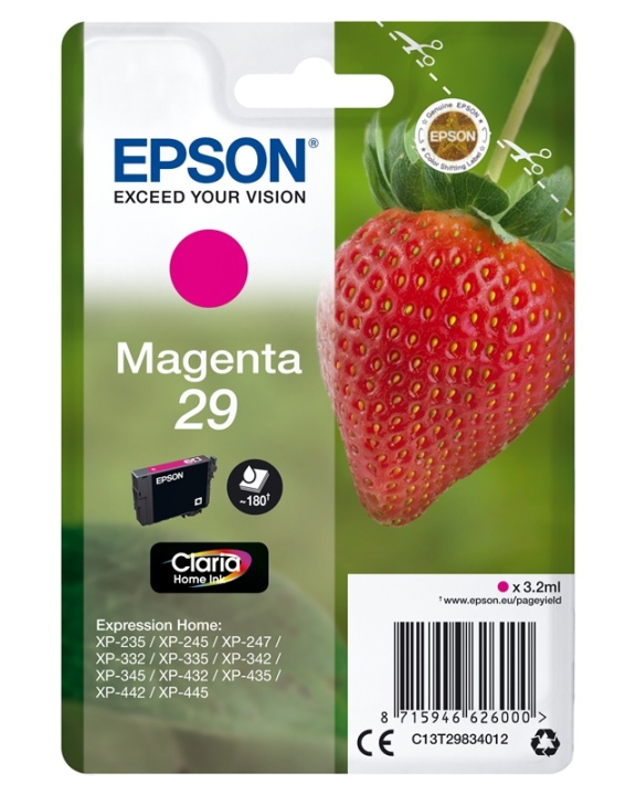 Epson Strawberry Singlepack Magenta 29 Claria Home Ink ryhmässä TIETOKOONET & TARVIKKEET / Tulostimet & Tarvikkeet / Musteet ja väriaineet / Mustepatruunat / Epson @ TP E-commerce Nordic AB (A14085)