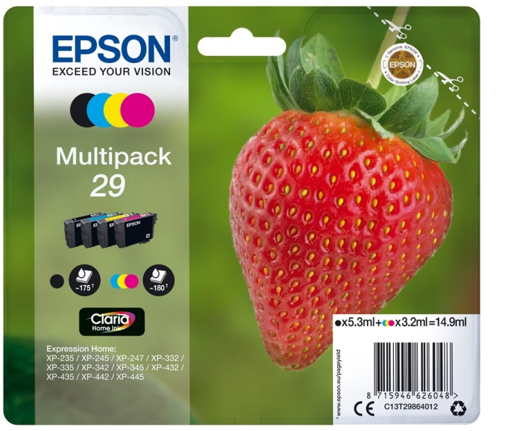 Epson Strawberry Multipack 4-colours 29 Claria Home Ink ryhmässä TIETOKOONET & TARVIKKEET / Tulostimet & Tarvikkeet / Musteet ja väriaineet / Mustepatruunat / Epson @ TP E-commerce Nordic AB (A14086)