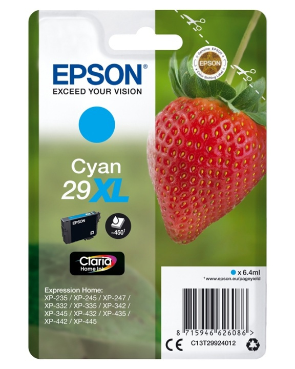 Epson Strawberry Singlepack Cyan 29XL Claria Home Ink ryhmässä TIETOKOONET & TARVIKKEET / Tulostimet & Tarvikkeet / Musteet ja väriaineet / Mustepatruunat / Epson @ TP E-commerce Nordic AB (A14088)