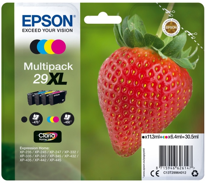 Epson Strawberry Multipack 4-colours 29XL Claria Home Ink ryhmässä TIETOKOONET & TARVIKKEET / Tulostimet & Tarvikkeet / Musteet ja väriaineet / Mustepatruunat / Epson @ TP E-commerce Nordic AB (A14091)