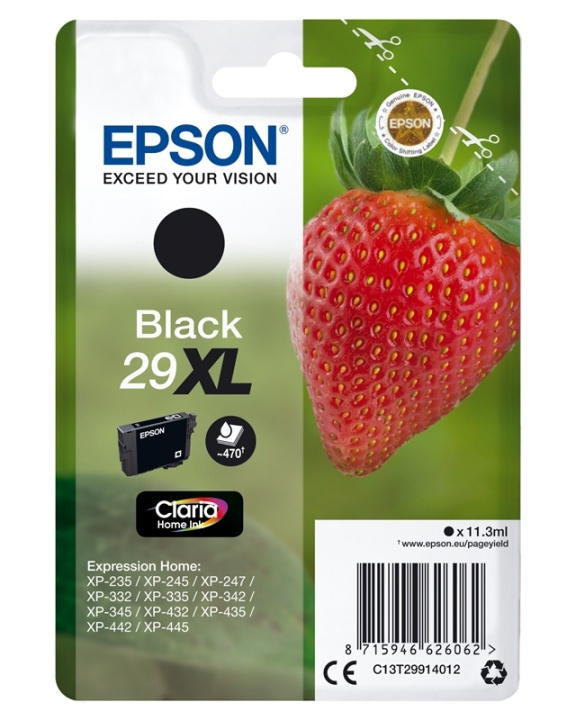 Epson Strawberry Singlepack Black 29XL Claria Home Ink ryhmässä TIETOKOONET & TARVIKKEET / Tulostimet & Tarvikkeet / Musteet ja väriaineet / Mustepatruunat / Epson @ TP E-commerce Nordic AB (A14092)