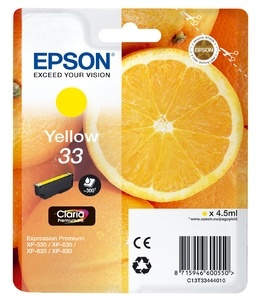 Epson Oranges C13T33444010 bläckpatroner 1 styck Original Gul ryhmässä TIETOKOONET & TARVIKKEET / Tulostimet & Tarvikkeet / Musteet ja väriaineet / Mustepatruunat / Epson @ TP E-commerce Nordic AB (A14095)