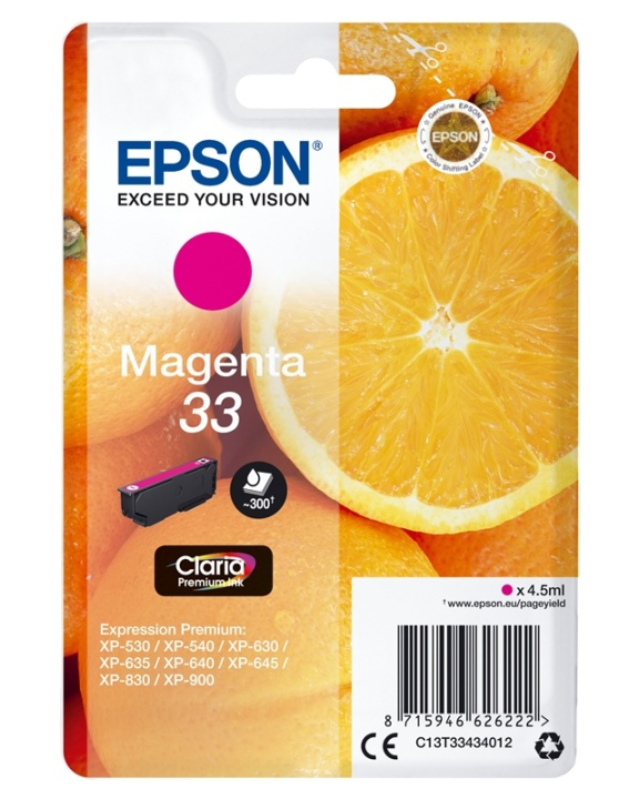 Epson Oranges Singlepack Magenta 33 Claria Premium Ink ryhmässä TIETOKOONET & TARVIKKEET / Tulostimet & Tarvikkeet / Musteet ja väriaineet / Mustepatruunat / Epson @ TP E-commerce Nordic AB (A14096)