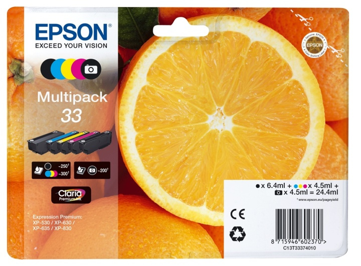 Epson Oranges Multipack 5-colours 33 Claria Premium Ink ryhmässä TIETOKOONET & TARVIKKEET / Tulostimet & Tarvikkeet / Musteet ja väriaineet / Mustepatruunat / Epson @ TP E-commerce Nordic AB (A14097)
