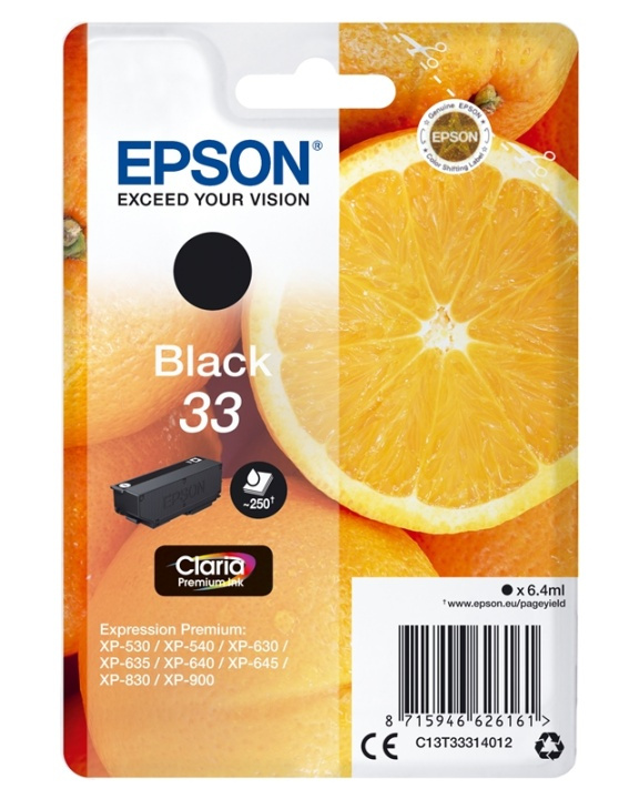Epson Oranges Singlepack Black 33 Claria Premium Ink ryhmässä TIETOKOONET & TARVIKKEET / Tulostimet & Tarvikkeet / Musteet ja väriaineet / Mustepatruunat / Epson @ TP E-commerce Nordic AB (A14098)