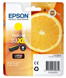 Epson Oranssit C13T33644010 mustekasetit 1 kpl Alkuperäinen keltainen ryhmässä TIETOKOONET & TARVIKKEET / Tulostimet & Tarvikkeet / Musteet ja väriaineet / Mustepatruunat / Epson @ TP E-commerce Nordic AB (A14101)