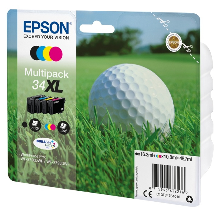 Epson Golf ball Multipack 4-colours 34XL DURABrite Ultra Ink ryhmässä TIETOKOONET & TARVIKKEET / Tulostimet & Tarvikkeet / Musteet ja väriaineet / Mustepatruunat / Epson @ TP E-commerce Nordic AB (A14107)