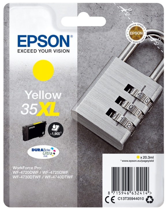 Epson Padlock Singlepack Yellow 35XL DURABrite Ultra Ink ryhmässä TIETOKOONET & TARVIKKEET / Tulostimet & Tarvikkeet / Musteet ja väriaineet / Mustepatruunat / Epson @ TP E-commerce Nordic AB (A14109)