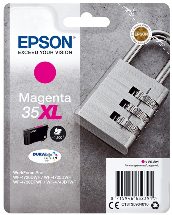 Epson Padlock Singlepack Magenta 35XL DURABrite Ultra Ink ryhmässä TIETOKOONET & TARVIKKEET / Tulostimet & Tarvikkeet / Musteet ja väriaineet / Mustepatruunat / Epson @ TP E-commerce Nordic AB (A14110)