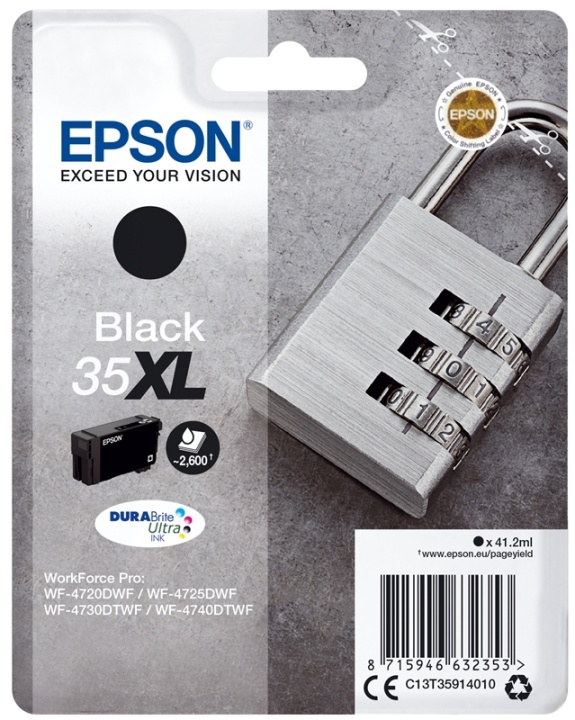 Epson Padlock Singlepack Black 35XL DURABrite Ultra Ink ryhmässä TIETOKOONET & TARVIKKEET / Tulostimet & Tarvikkeet / Musteet ja väriaineet / Mustepatruunat / Epson @ TP E-commerce Nordic AB (A14111)