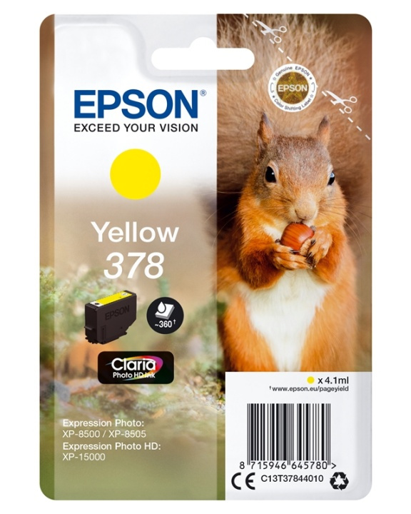 Epson Squirrel Singlepack Yellow 378 Claria Photo HD Ink ryhmässä TIETOKOONET & TARVIKKEET / Tulostimet & Tarvikkeet / Musteet ja väriaineet / Mustepatruunat / Epson @ TP E-commerce Nordic AB (A14112)