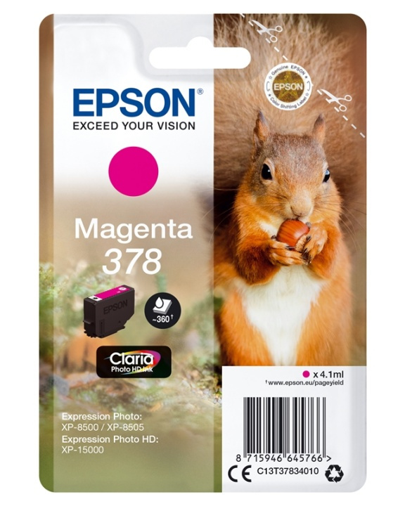 Epson Squirrel Singlepack Magenta 378 Claria Photo HD Ink ryhmässä TIETOKOONET & TARVIKKEET / Tulostimet & Tarvikkeet / Musteet ja väriaineet / Mustepatruunat / Epson @ TP E-commerce Nordic AB (A14113)