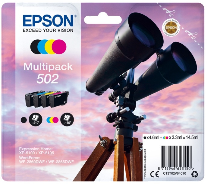 Epson Musteet C13T02V64010 502 Multipack Binoculars ryhmässä TIETOKOONET & TARVIKKEET / Tulostimet & Tarvikkeet / Musteet ja väriaineet / Mustepatruunat / Epson @ TP E-commerce Nordic AB (A14116)