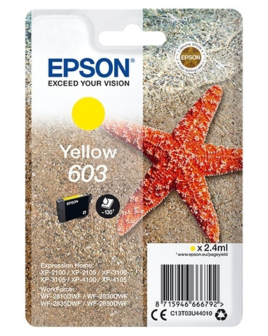 Epson Singlepack Yellow 603 Ink ryhmässä TIETOKOONET & TARVIKKEET / Tulostimet & Tarvikkeet / Musteet ja väriaineet / Mustepatruunat / Epson @ TP E-commerce Nordic AB (A14119)