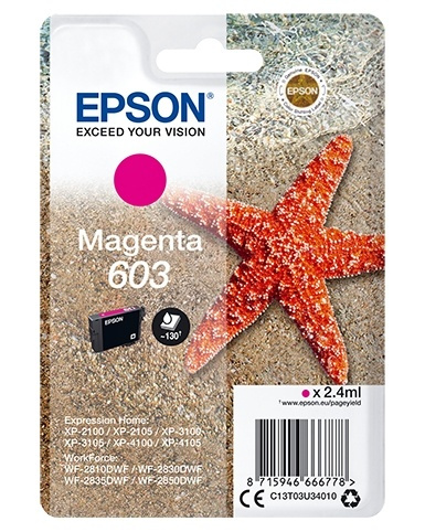 Epson Singlepack Magenta 603 Ink ryhmässä TIETOKOONET & TARVIKKEET / Tulostimet & Tarvikkeet / Musteet ja väriaineet / Mustepatruunat / Epson @ TP E-commerce Nordic AB (A14120)