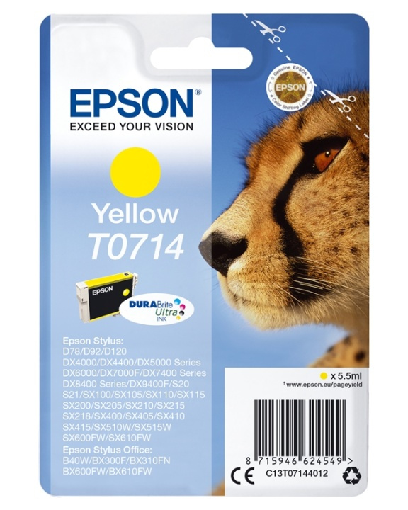 Epson Enpack gul T0714 DURABrite Ultra-bläck ryhmässä TIETOKOONET & TARVIKKEET / Tulostimet & Tarvikkeet / Musteet ja väriaineet / Mustepatruunat / Epson @ TP E-commerce Nordic AB (A14132)
