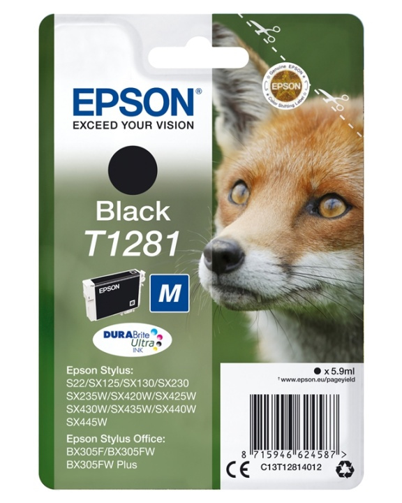 Epson Fox Enpack svart T1281 DURABrite Ultra-bläck ryhmässä TIETOKOONET & TARVIKKEET / Tulostimet & Tarvikkeet / Musteet ja väriaineet / Mustepatruunat / Epson @ TP E-commerce Nordic AB (A14135)
