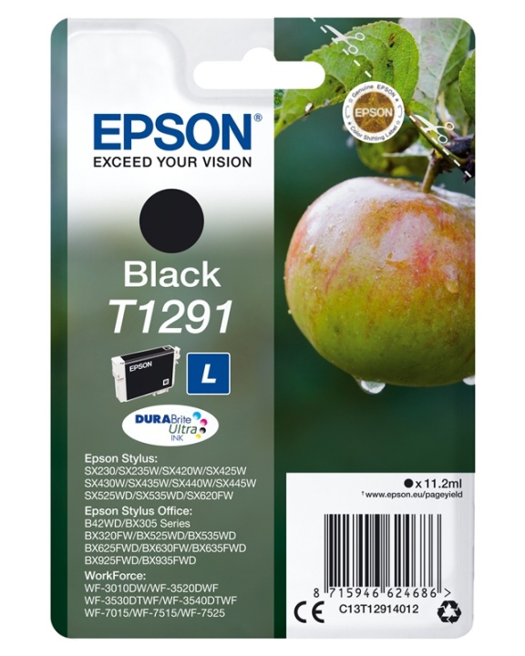 Epson Apple Enpack svart T1291 DURABrite Ultra-bläck ryhmässä TIETOKOONET & TARVIKKEET / Tulostimet & Tarvikkeet / Musteet ja väriaineet / Mustepatruunat / Epson @ TP E-commerce Nordic AB (A14136)