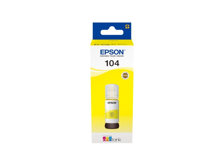 Epson 104 EcoTank Yellow ink bottle ryhmässä TIETOKOONET & TARVIKKEET / Tulostimet & Tarvikkeet / Musteet ja väriaineet / Mustepatruunat / Epson @ TP E-commerce Nordic AB (A14246)