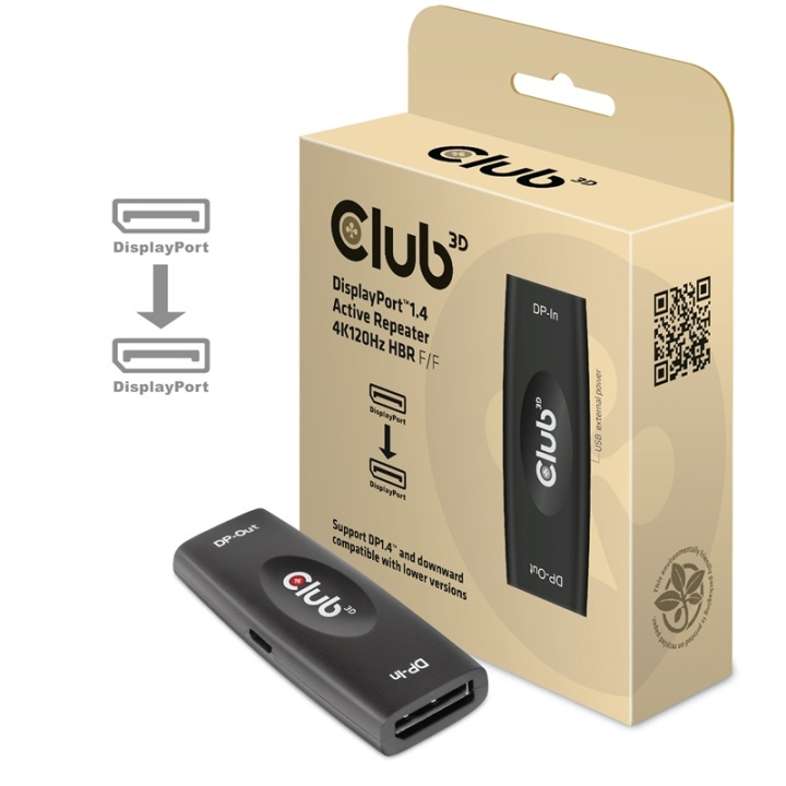 CLUB3D DP 1.4 4K120HZ HDR ACTIVE REPEATER F/F displayport Svart ryhmässä TIETOKOONET & TARVIKKEET / Kaapelit & Sovittimet / DisplayPort / Sovittimet @ TP E-commerce Nordic AB (A14262)