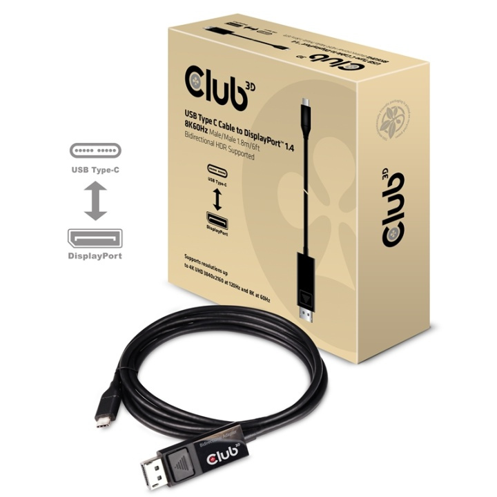 CLUB3D cac-1557 USB C Displayport 1.4 Svart ryhmässä TIETOKOONET & TARVIKKEET / Kaapelit & Sovittimet / DisplayPort / Kaapelit @ TP E-commerce Nordic AB (A14264)