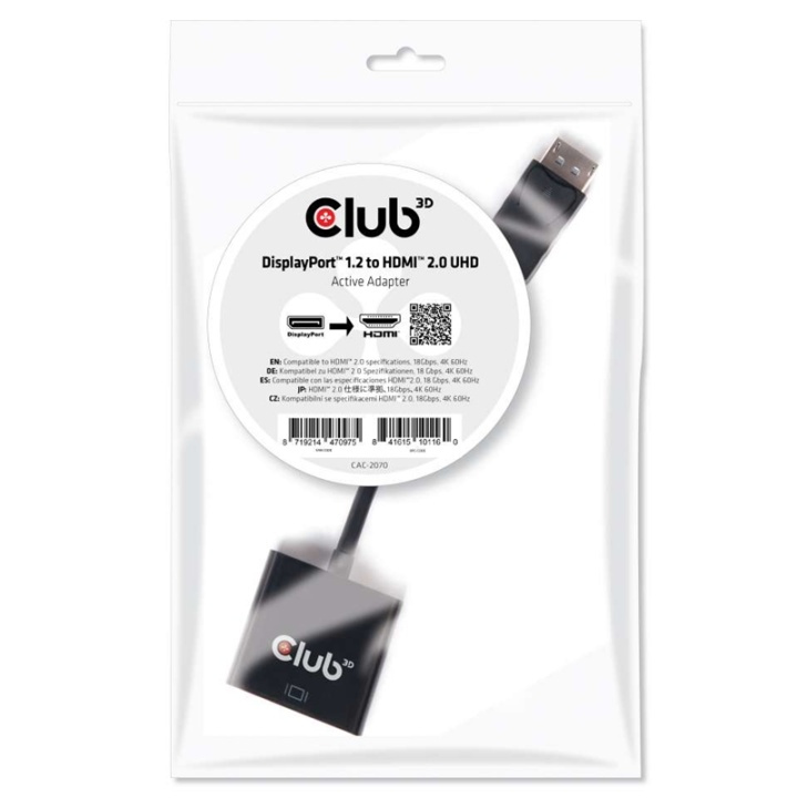 CLUB3D DisplayPort 1.2 to HDMI 2.0 UHD Active Adapter ryhmässä TIETOKOONET & TARVIKKEET / Kaapelit & Sovittimet / DisplayPort / Sovittimet @ TP E-commerce Nordic AB (A14268)